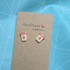 Handmade Red Coffee Cup Stud Earrings